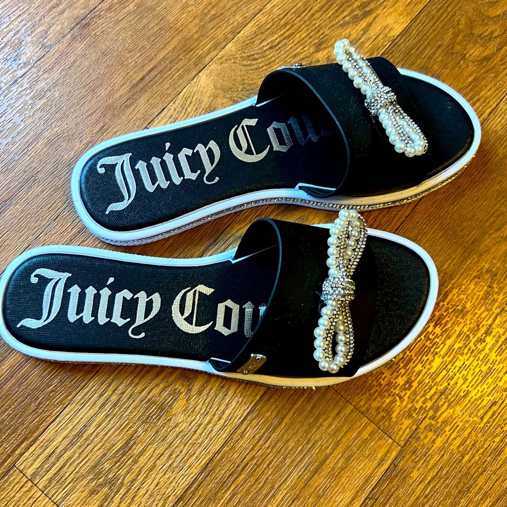 Juicy couture womens bling slides with bling bow new